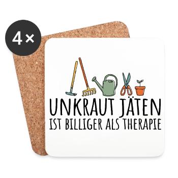 Unkraut jäten ist billiger als Therapie - Untersetzer (4er-Set) - Weiß - Vorne