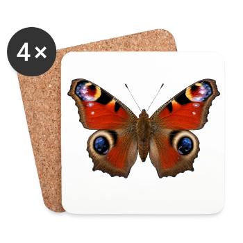 Peacock Butterfly Aglais io Realistic Style - Coasters (set of 4) - white - Front