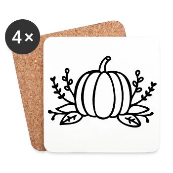 Line Art Kürbis Halloween Herbst - Untersetzer (4er-Set) - Weiß - Vorne