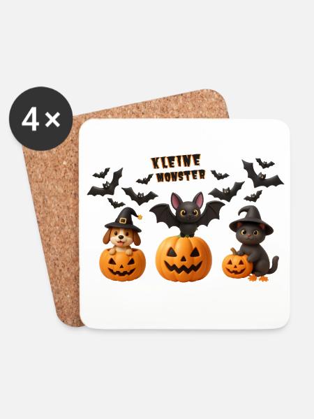 kleine Monster Halloween 3 D - Untersetzer (4er-Set) - Weiß