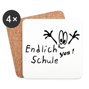 Schule, Schulanfang, Einschulung, Comic - Untersetzer (4er-Set) - Weiß - Vorne