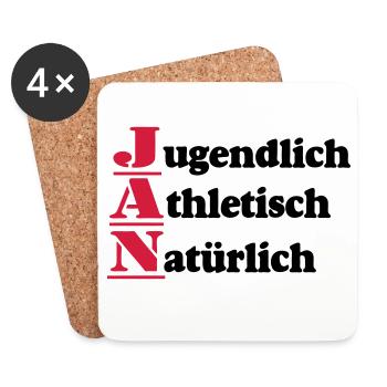 Jan , Vorname,Namensschild,Name,Fun Shirt (25) - Untersetzer (4er-Set) - Weiß - Vorne