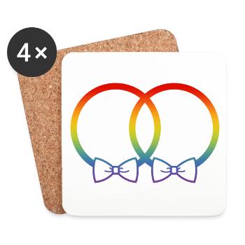 Alliances LGBT Mariage Enterrement de vie de garçon Couple Arc-en-ciel Noeud papillon - Dessous de verre (lot de 4) - blanc - Devant