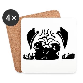 Mops - Untersetzer (4er-Set) - Weiß - Vorne