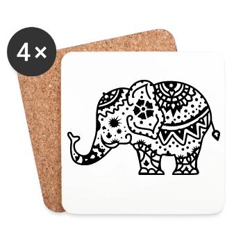 Verzierter indischer Elefant - Untersetzer (4er-Set) - Weiß - Vorne