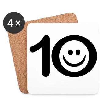 Zum Zehnten: 10 mit Lächel-Gesicht - Untersetzer (4er-Set) - Weiß - Vorne