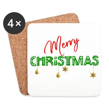 Frohe Weihnachten: Strukturierte grüne Buchstaben - Untersetzer (4er-Set) - Weiß - Vorne