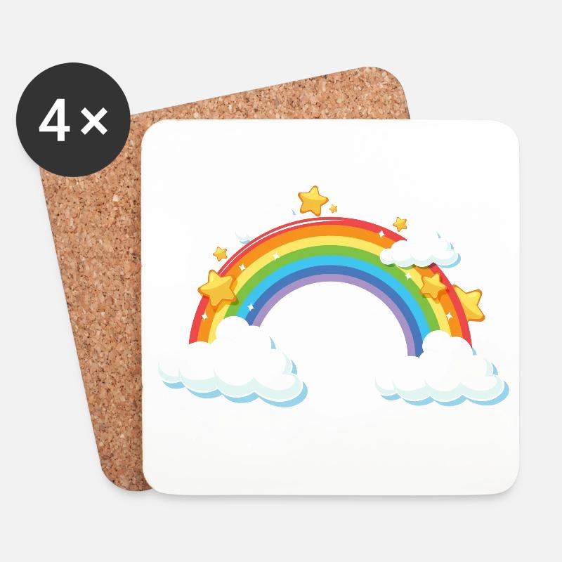 Regenbogenbogen mit Wolken und Sternen - Untersetzer (4er-Set) - Weiß