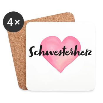 Schwesterherz Schwester Herz - Untersetzer (4er-Set) - Weiß - Vorne