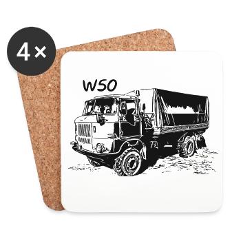 W50 LKW NVA Baustellen W50 DDR - Untersetzer (4er-Set) - Weiß - Vorne
