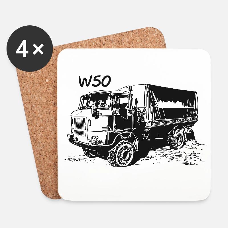 W50 LKW NVA Baustellen W50 DDR - Untersetzer (4er-Set) - Weiß