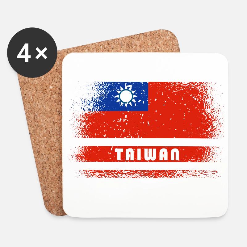 Taiwan Vintage Flaggen Design - Untersetzer (4er-Set) - Weiß