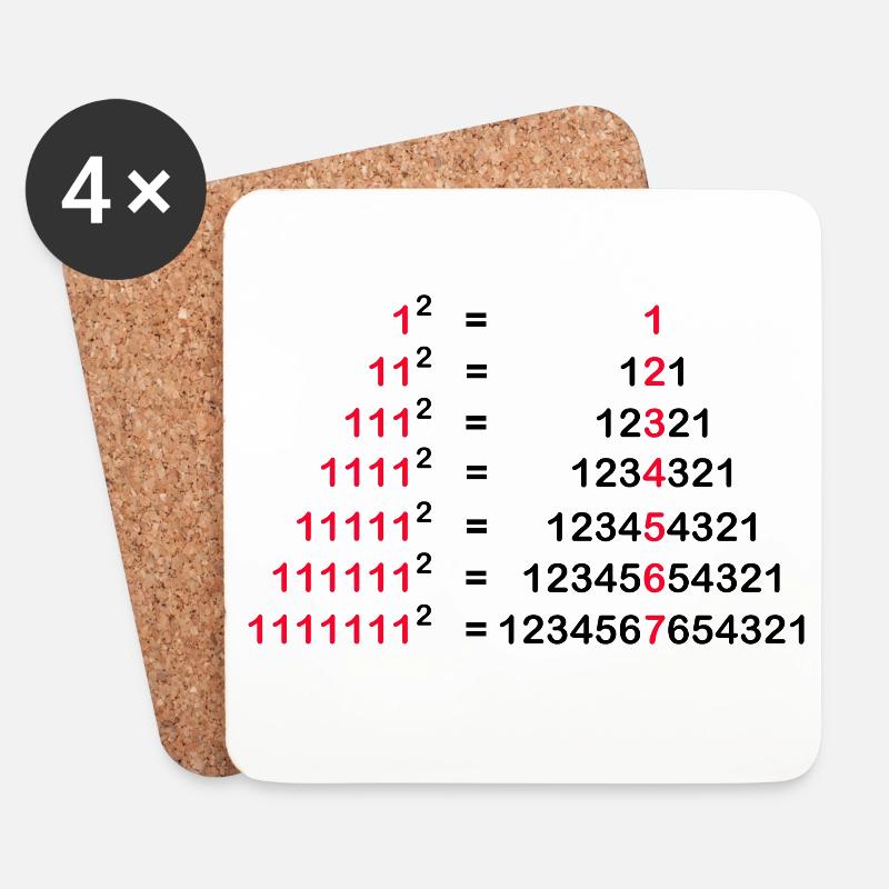 ZAHLEN PALINDROM 1x1 HOCH ZWEI GESCHENK 1^2 - Untersetzer (4er-Set) - Weiß