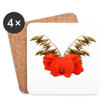 ländliche blumenmuster, Mohnmuster mit Hafer - Untersetzer (4er-Set) - Weiß - Vorne