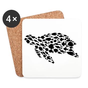 Tortue Poisson de mer Tortue de mer - Dessous de verre (lot de 4) - blanc - Devant
