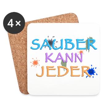 Sauber kann Jeder, witziger Spruch - Untersetzer (4er-Set) - Weiß - Vorne