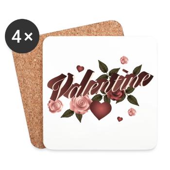 zauberhafte Valentinstag Typografie mit Rosen - Untersetzer (4er-Set) - Weiß - Vorne
