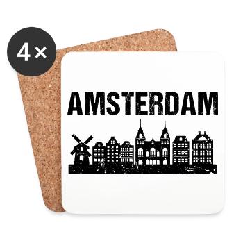La ville Skyline d’Amsterdam - Dessous de verre (lot de 4) - blanc - Devant