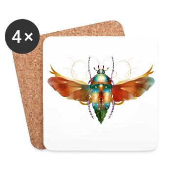 imaginative colorful shimmering insect with wings - Coasters (set of 4) - white - Front