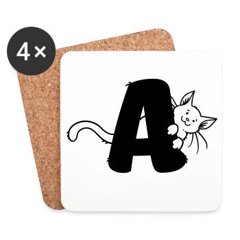 Cat Letter A - Coasters (set of 4) - white - Front