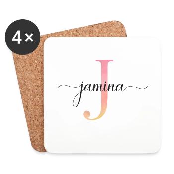 J | Monogram | Name | Jamina |Watercolor - Coasters (set of 4) - white - Front