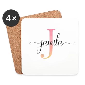 J | Monogram | Name | Jamila|Watercolor - Coasters (set of 4) - white - Front
