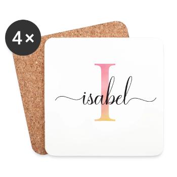 I | Monogram | Name | Isabel |Watercolor - Coasters (set of 4) - white - Front