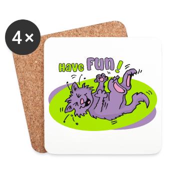 Have Fun! Witziges Katzenmotiv - Untersetzer (4er-Set) - Weiß - Vorne