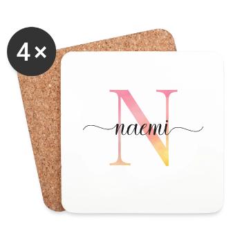 N | Monogramm | Name | Naemi |Watercolor - Untersetzer (4er-Set) - Weiß - Vorne