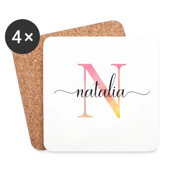 N | Monogramm | Name | Nathalia |Watercolor - Untersetzer (4er-Set) - Weiß - Vorne