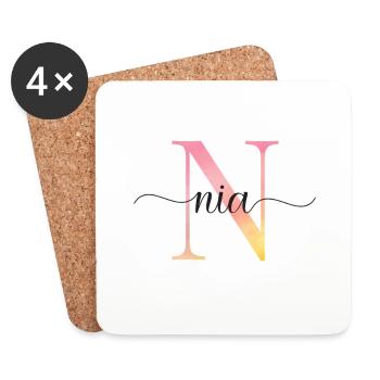 N | Monogramme | Nom | Nia |Aquarelle - Dessous de verre (lot de 4) - blanc - Devant