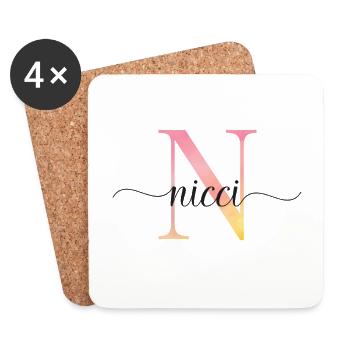 N | Monogramm | Name | Nicci |Watercolor - Untersetzer (4er-Set) - Weiß - Vorne