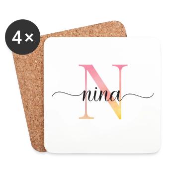 N | Monogramm | Name | Nina |Watercolor - Untersetzer (4er-Set) - Weiß - Vorne