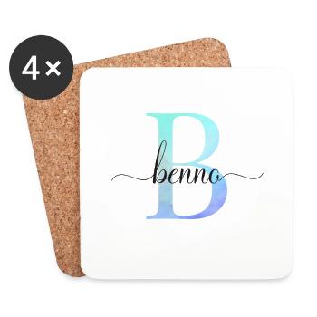 B| Monogram | Name | Benno | Watercolor - Coasters (set of 4) - white - Front