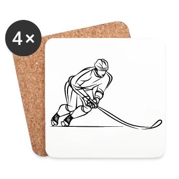 Eishockeyspieler Line Art - Untersetzer (4er-Set) - Weiß - Vorne