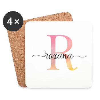 R | Monogramm | Name | Roxana |Watercolor - Untersetzer (4er-Set) - Weiß - Vorne