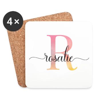 R | Monogram | Name | Rosalie |Watercolor - Coasters (set of 4) - white - Front