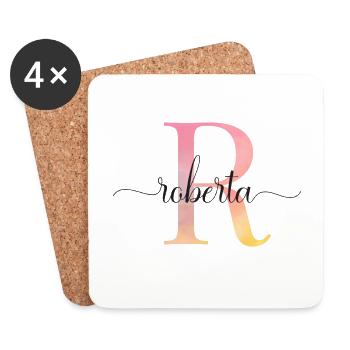 R | Monogramm | Name | Roberta |Watercolor - Untersetzer (4er-Set) - Weiß - Vorne