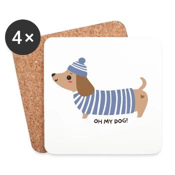 Oh mon chien ! - Rayures bleues - Dessous de verre (lot de 4) - blanc - Devant