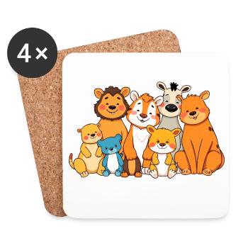 Playful Animal Family Comic Design - Coasters (set of 4) - white - Front