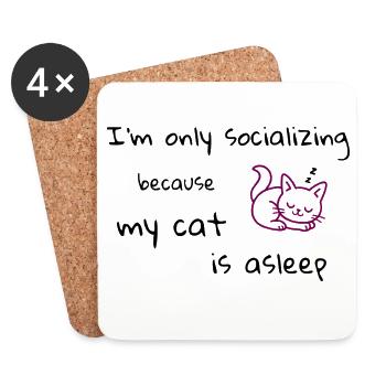 Jetzt nur noch Kontakte knüpfen - Cat Humor - Untersetzer (4er-Set) - Weiß - Vorne