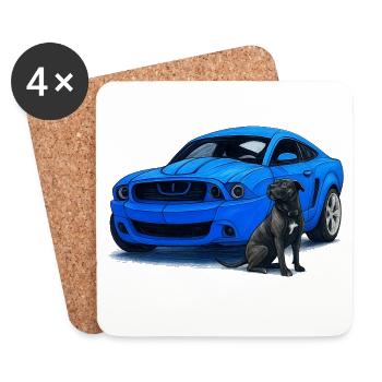 Muscle car bleu Chien partenaire - Dessous de verre (lot de 4) - blanc - Devant