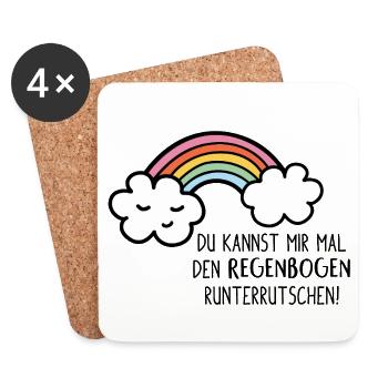 Regenbogen runterrutschen (Kawaii, Wolken) - Untersetzer (4er-Set) - Weiß - Vorne