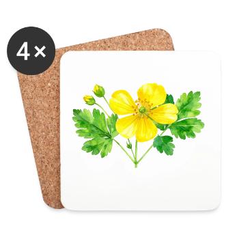 Schöllkraut – Aquarellillustration - Untersetzer (4er-Set) - Weiß - Vorne