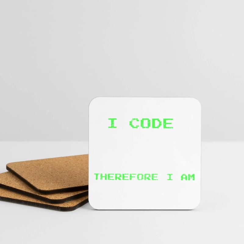 I Code Therefore I Am – Funny Developer Tee Coasters (set of 4)