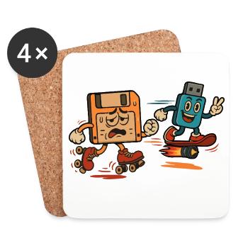 Floppy Disk vs USB Drive Sarcastic 80s Joke - Coasters (set of 4) - white - Front