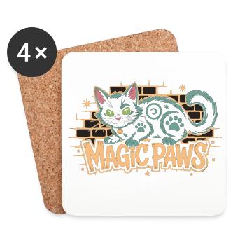 Chat magique avec motif étoile - Dessous de verre (lot de 4) - blanc - Devant