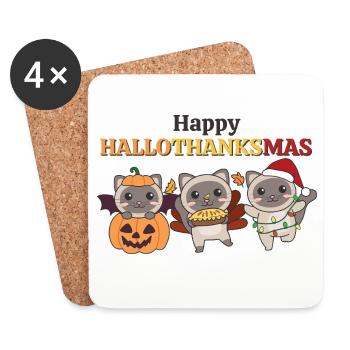 Joyeux Noël, Chat Siamois, Chats - Dessous de verre (lot de 4) - blanc - Devant