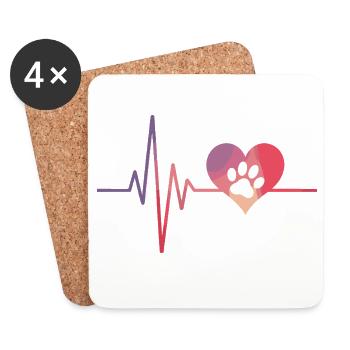 patte de chien avec battement de cœur amoureux des animaux - Dessous de verre (lot de 4) - blanc - Devant