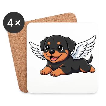 Ange Rottweiler mignon avec des ailes Dessin animé - Dessous de verre (lot de 4) - blanc - Devant